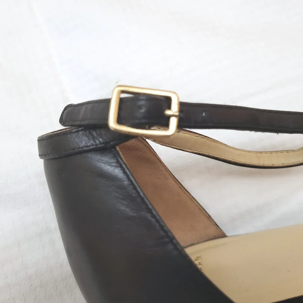 Cole Haan Rosalin Brown Snakeskin Black Ankle Strap Leather Wedge Sandal 8B
